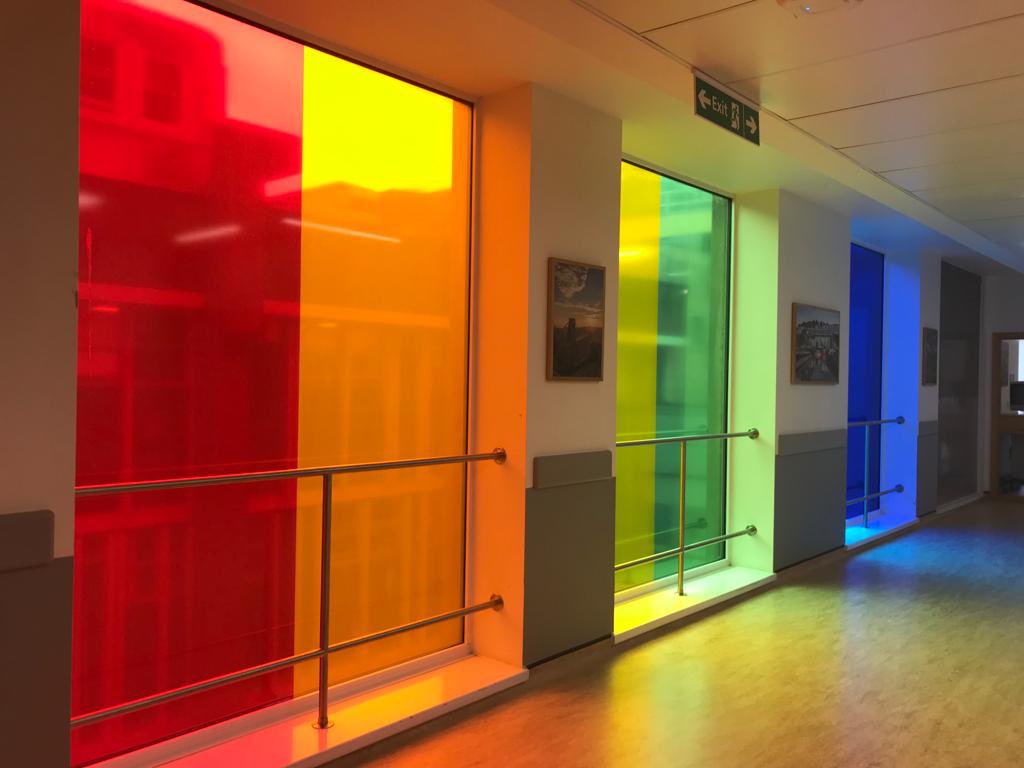 A rainbow corridor to brighten our ICU day 🌈 <a href="/uhbwNHS/">University Hospitals Bristol and Weston NHS FT</a> from the fantastic team <a href="/GlazingFilms/">Glazing Films</a>