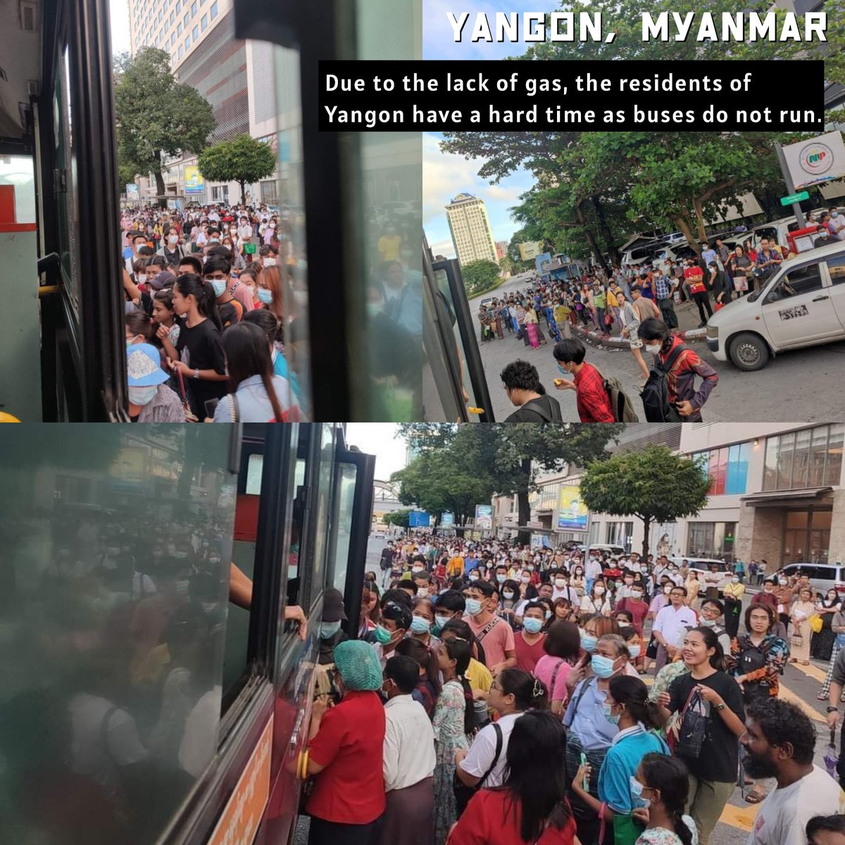 ActivistLittle's tweet photo. Due to the lack of gas, the residents of Yangon have a hard time as buses do not run. Junta destroys everything.

#2022July22Coup #LegalizationOfNUG #WhatsHappeningInMyanmar https://t.co/BUxIRAxVC9
