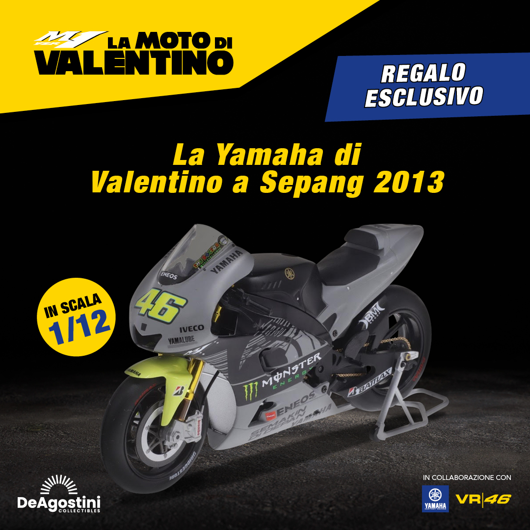 deagostini_it's tweet photo. 🏍️ Ai test del 15° MotoGP di Sepang nel 2013 Valentino scese in pista con una Yamaha YZR M1. Un vero e proprio pezzo da collezione che può essere tuo se ti abboni alla collezione entro il 6 settembre! https://t.co/oMXDgh9tjh 
#deagostini #vr46 #motogp #valentinorossi https://t.co/pa1kIRZddH