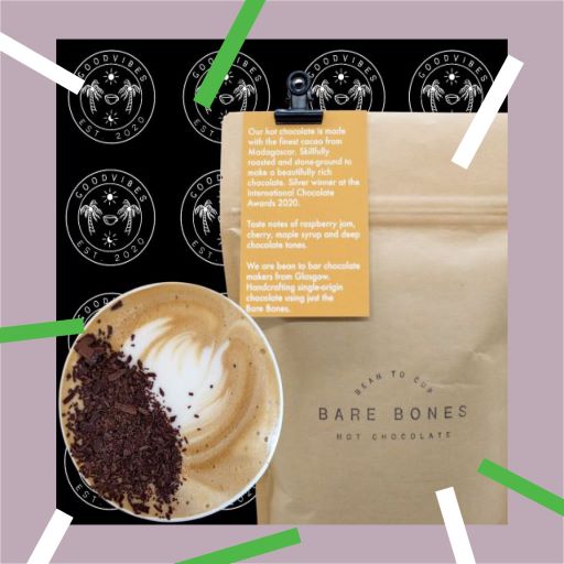 The small things make a big difference, right!?!🍫⁣
*⁣
We Got Goodvibes upgraded their cappuccino, hot chocolate &amp; mocha with a top notch sprinkle <a href="/bareboneschoc/">Bare Bones Chocolate</a>     
*⁣
All of their products are sourced locally &amp; made with love✌💜⁣