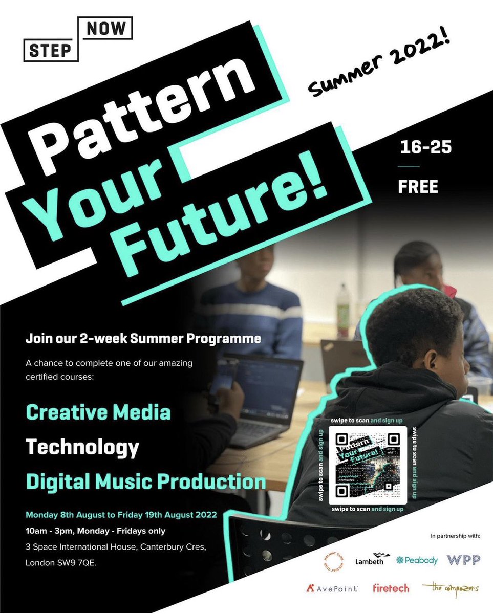 officialstepnow's tweet image. Scan our QR code and sign up to creative media, digital music production or technology- AI

We hope to see you there 🔥
#stepnow #patternyourfuture