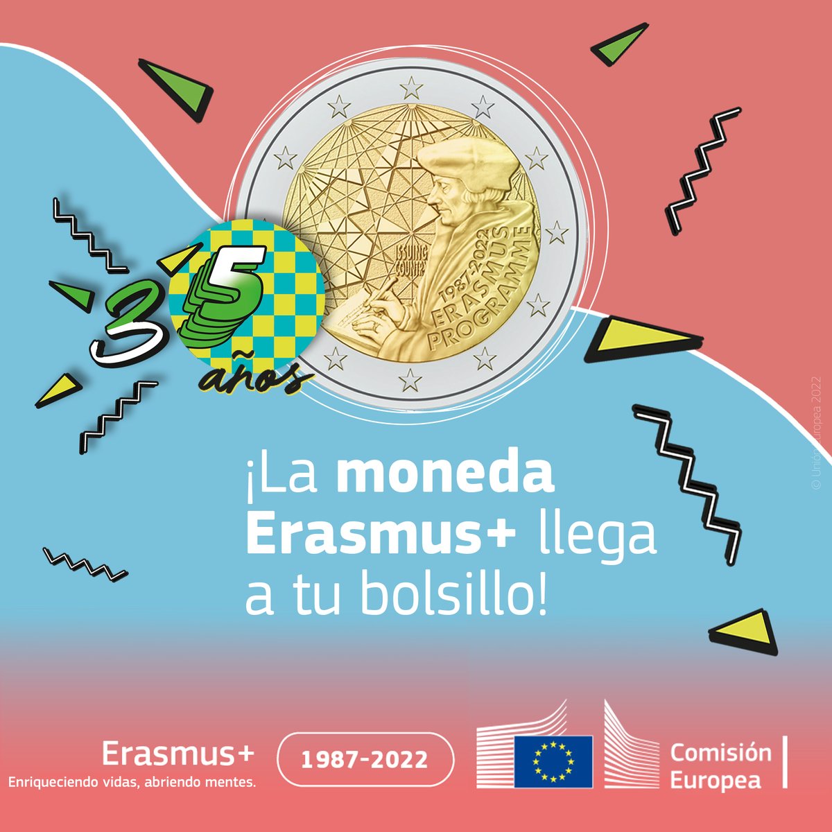 #ErasmusPlus cumplió 35 años el 15 de junio y queremos compartir su regalo de cumpleaños 🎂 con todos vosotros.

Erasmus+ es lo que es gracias a ti.

¡Te presentamos la moneda conmemorativa de 2€ 🪙 con un diseño especial elegido gracias a todos vosotros!

 #ErasmusPlus35Years