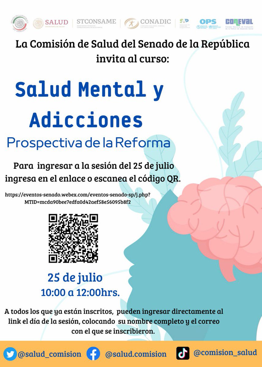 conasamamx's tweet photo. 📢 ¡Ya es mañana! Te esperamos en la cuarta sesión del Curso “Salud Mental y Adicciones, Prospectiva de la Reforma”

Acompaña la participación de la maestra @DianaTejadilla de @MxSTCONSAME

📆 25 de julio
🕓 10:00 a 12:00 h

Ingreso 👉🏼 https://t.co/S1kljf25PC

@salud_comision https://t.co/6K2WESDgrY
