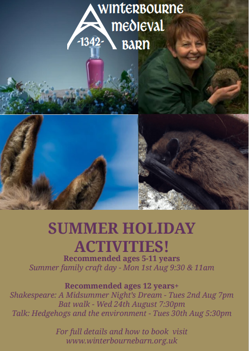 School's out for Summer! Are you wondering what to do over the summer holidays? Why not check out our family friendly events here at The Barn. Visit winterbournebarn.org.uk/events/ for full details and how to book