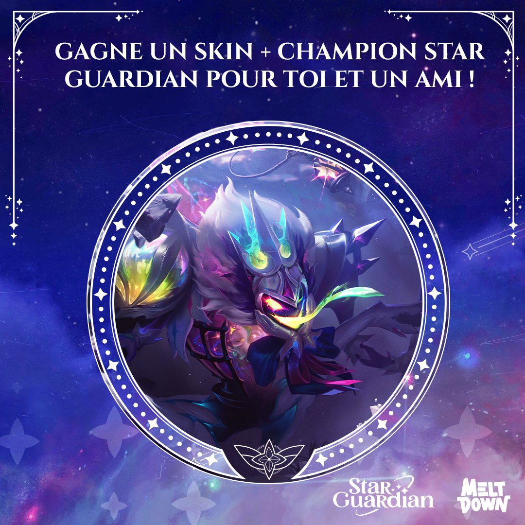 💫 <a href="/LoL_France/">League of Legends FR</a> X #Meltdown 💫

Le pouvoir de l’amitié, c’est ça la véritable force des gardiens des étoiles !

Gagne un skin + champion #StarGuardian pour toi et un ami :
⭐Follow <a href="/meltdownbars/">Meltdown</a>
⭐Tag ton ami

Tirage au sort le 28/07
