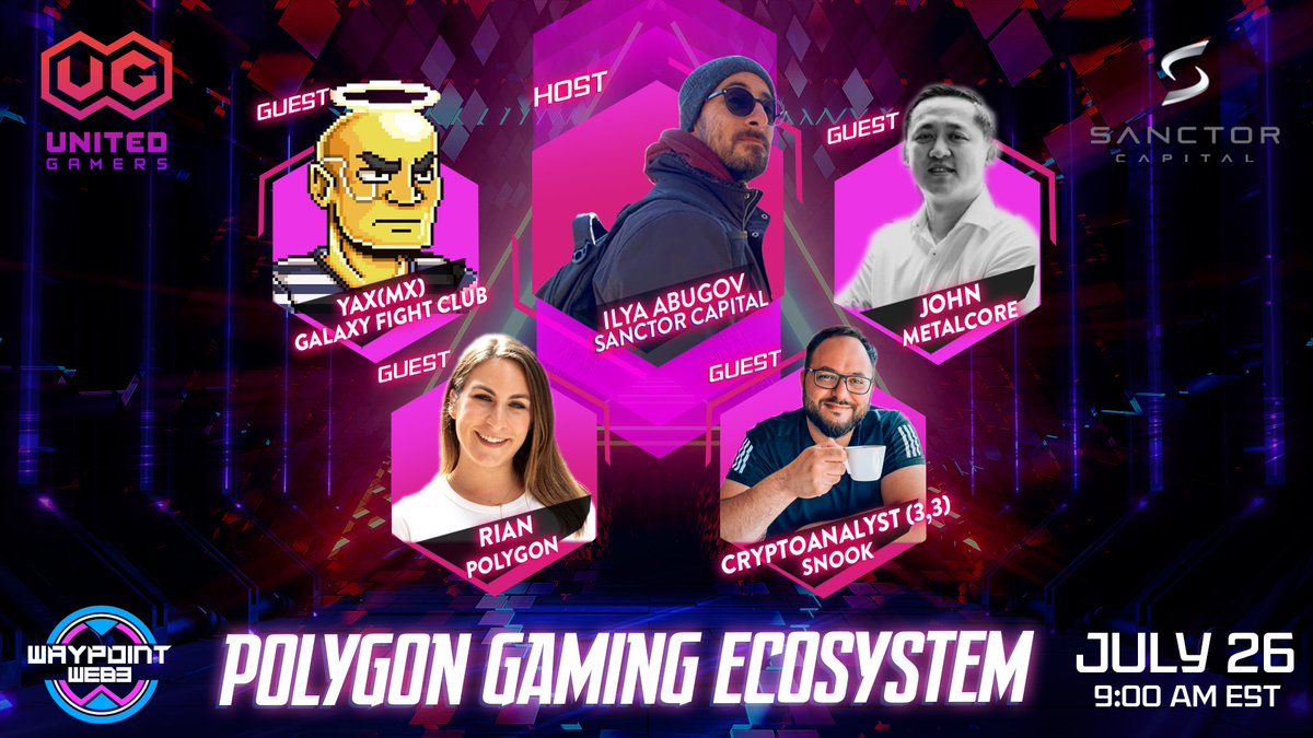 AbugovIlya's tweet image. #WaypointWeb3 stats exploring different #BlockchainGaming ecosystems, and first up is @0xPolygon 

Tune in to learn about it from:

@rianrab @0xPolygon 
@j0hnchen @playmetalcore 
@web3tokenomics @snook_gg 
@bizdevelo @GalaxyFight_NFT 

Link: