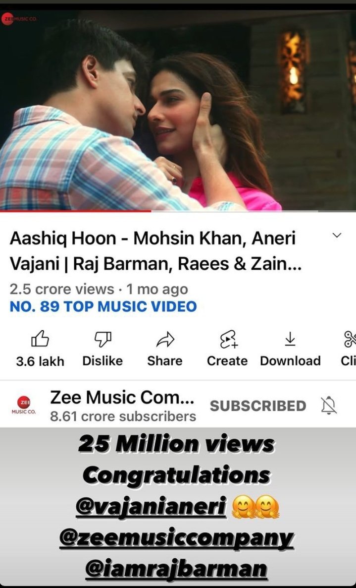 nikiitaheree's tweet photo. Aashiq Hoon Hits 25M Views 🥳❤️
Congrats To Entire Team 💗

Keep Streaming 👇
https://t.co/sceLQkHWE1

#MohsinKhan #AneriVajani #AashiqHoon 
@momo_mohsin @ZeeMusicCompany @aneri_vajani https://t.co/cdqJMb0Hvs