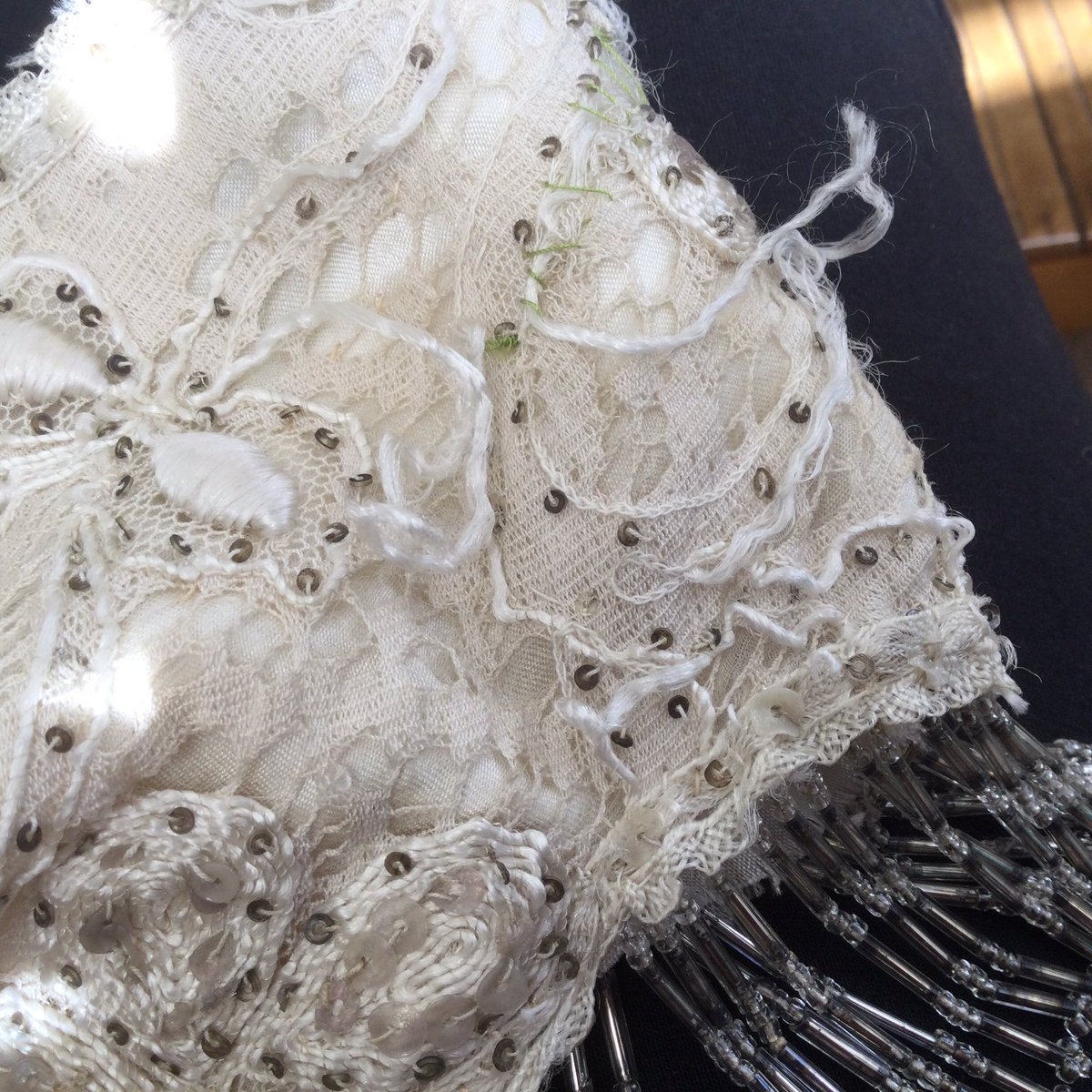 RobynK12's tweet photo. @OurNewHomecoach Very old, very French, very mended! And yay! Someone is wearing it for their wedding .
I love to restore these treasures for another chance to be worn . https://t.co/qgie74lQJU