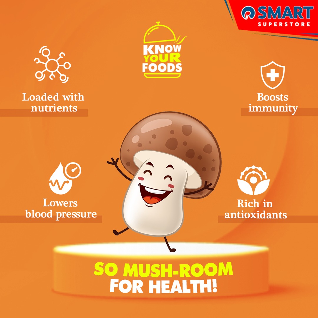 SMARTBazaarIn's tweet photo. #KnowYourFood: Loaded with important nutrients and full of benefits, mushrooms will make you feel all mushy with their yumminess! Get the best quality mushroom at unbeatable prices, only at a #SMARTSuperstore near you. https://t.co/HYgRd0fglL