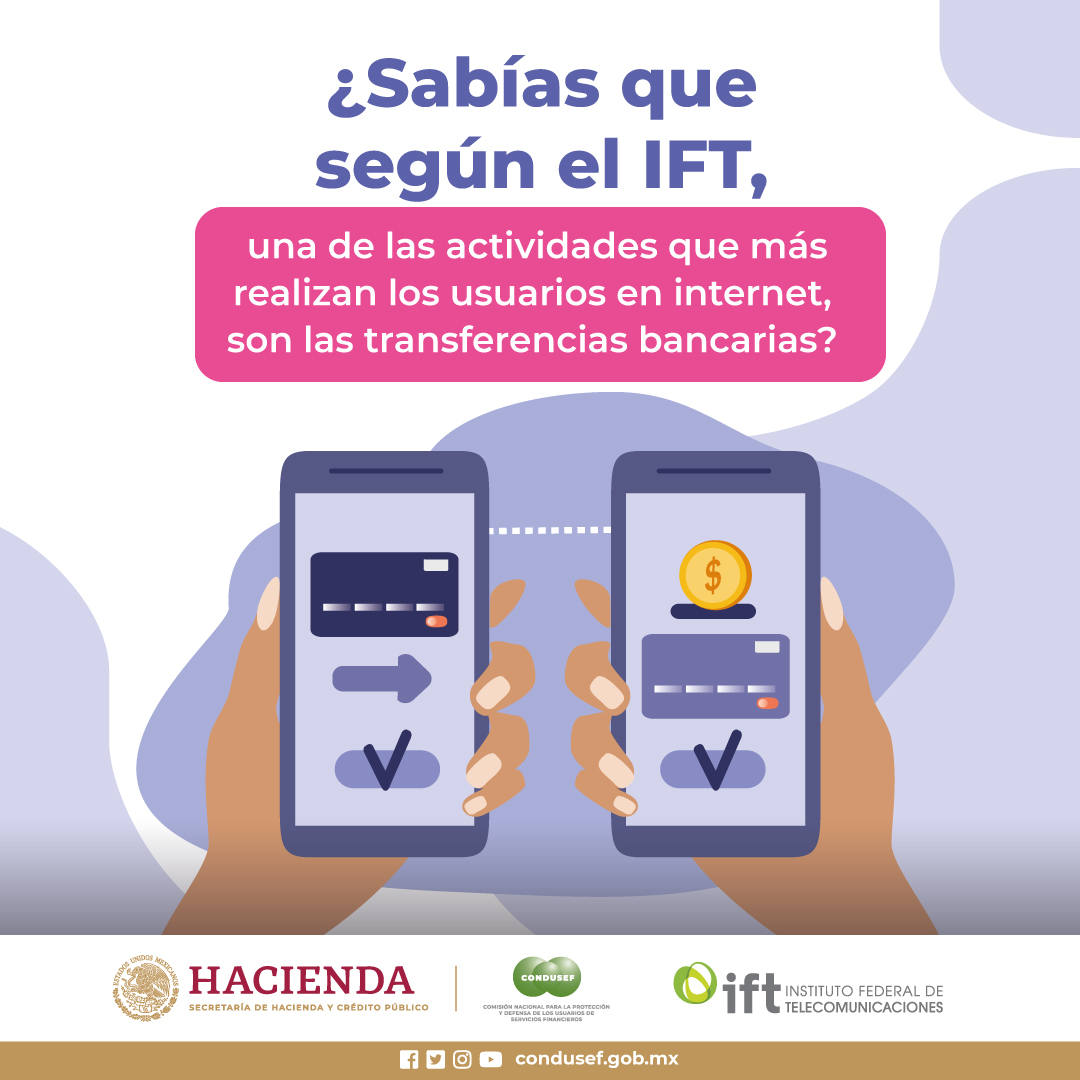 CondusefMX's tweet photo. Si acostumbras hacer transferencias bancarias, ojo con los cargos no reconocidos.
Checa estos tips para que tus operaciones sean todo un éxito. @IFT_MX https://t.co/sZfLy51x0y