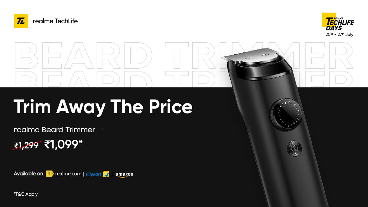 realmenarzoIN's tweet photo. Bid adieu to your shabby days with the #realmeBeardTrimmer!

Get #YourStyleExpert for a special price of only ₹1,099* at the #realmeTechLifeDays Sale.

*T&amp;C Apply
Head here: https://t.co/GwQ6D2Ypji https://t.co/xEIOyVdPJC