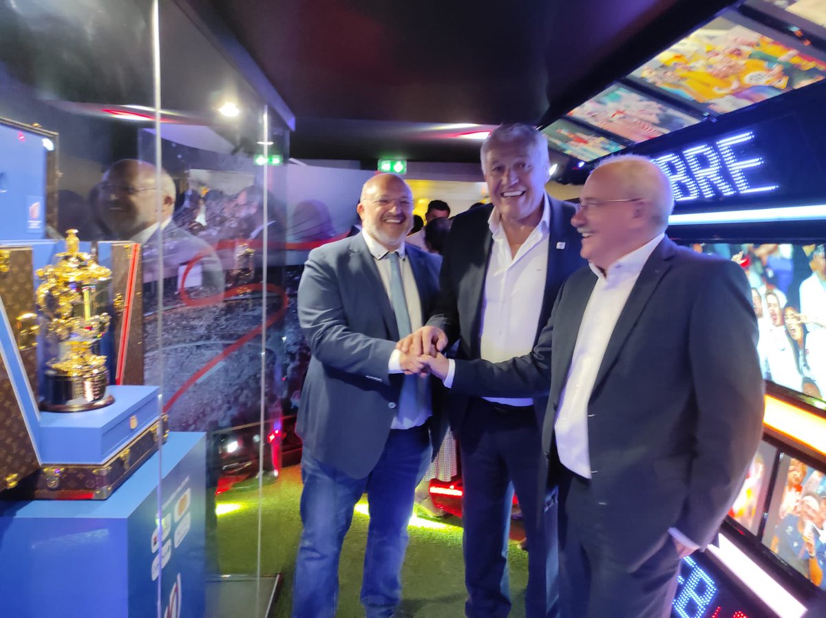 DamienCastelain's tweet photo. Lancement ce matin du Rugby tour @France2023 en présence @ClaudeATCHER , @christianpoiret 
Une fierté pour la @MEL_Lille, qui va accueillir 5 rencontres de la @France2023 au @StadePM 🏉🇫🇷
#france2023rugbytour @departement59 https://t.co/0yuaS3OiMu
