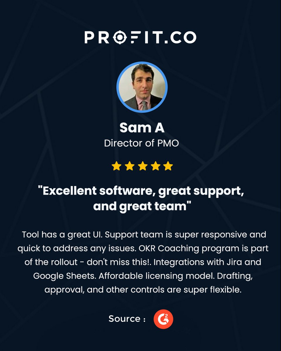 profit_co's tweet image. Feedback like this inspires us to do more and offer nothing but the best!

Thanks, Sam for your positive words.

#OKR #goalsetting #objectivesandkeyresults #ProfitCo #okrsoftware #businessandmanagement #ProfitCoOKR #feedback #review