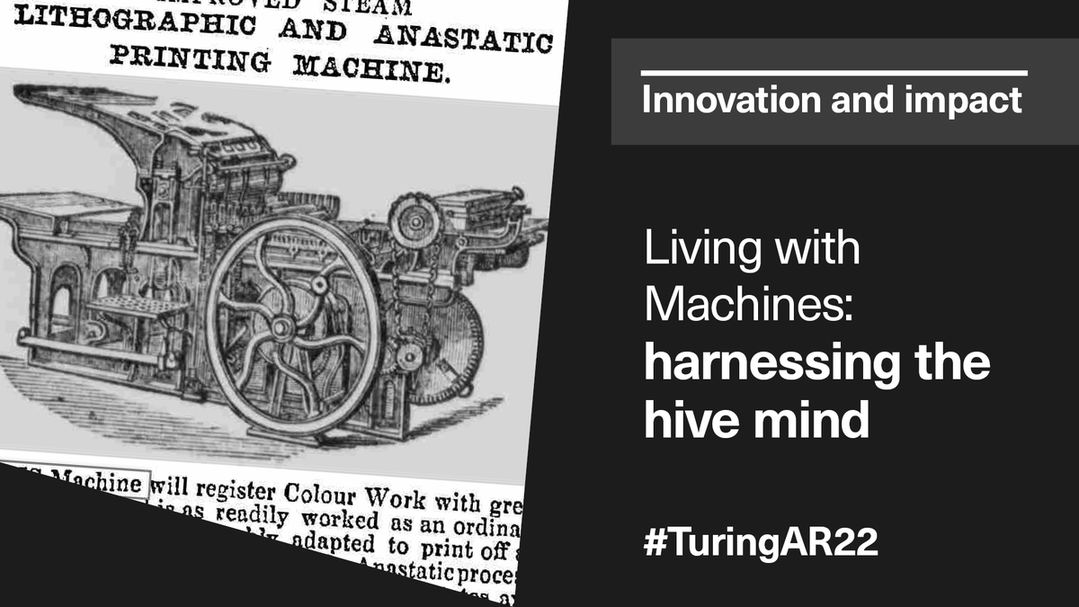 turinginst's tweet photo. The Annual Report showcases Living With Machines. A 5yr collaboration between the Turing, @britishlibrary & partner universities. The project uses the latest computation tools to analyse historical media and records.
#TuringAR22 #TuringImpact
https://t.co/QLFkRxyQpK https://t.co/EmZIebVAvR