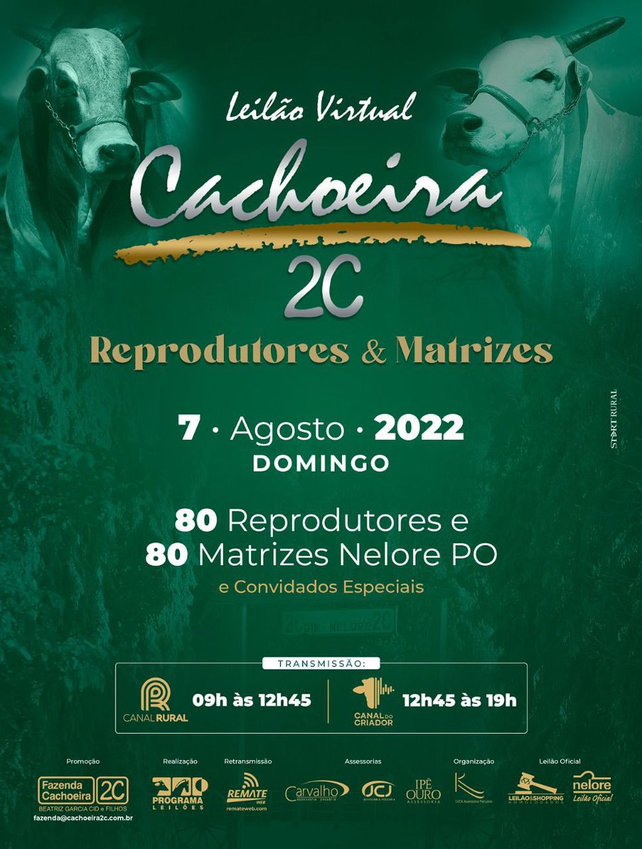 Neloreoficial's tweet photo. FALTAM 15 DIAS!

O Leilão Virtual Cachoeira 2C, acontece no dia 7 de agosto, às 9h (horário de Brasília), com transmissão ao vivo pelo Canal Rural das 9h às 1h45  e pelo Canal do Criador das 12h45 às 19h.

Não perca!

#ACNBNelore #Nelore #LeilaoOficialNelore #fazendacachoeira2c https://t.co/UsroPyPf4h