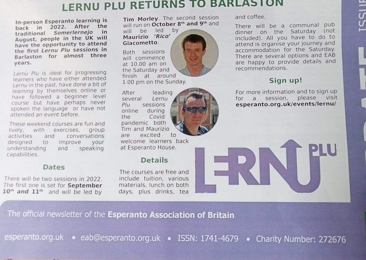 LondonoVokas's tweet photo. Lecionoj por progresantoj rekomenciĝas en #Barlastono #Anglio. Du semajnfinoj en #Septembro kaj #Oktobro. #Esperanto #Instruado https://t.co/x9ygt0B5Bj