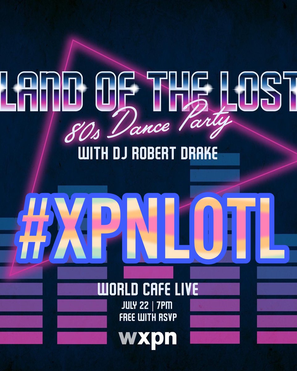 DJRobertDrake's tweet photo. Beyond excited for tonight’s #SoldOut Land Of The Lost 80s Dance Party at @worldcafelive / @wxpnfm ! Dancing starts promptly at 7pm! 💜💜

Be sure to use this hashtag when posting your pictures of the party! #XPNLOTL https://t.co/UGgWpEHEbQ
