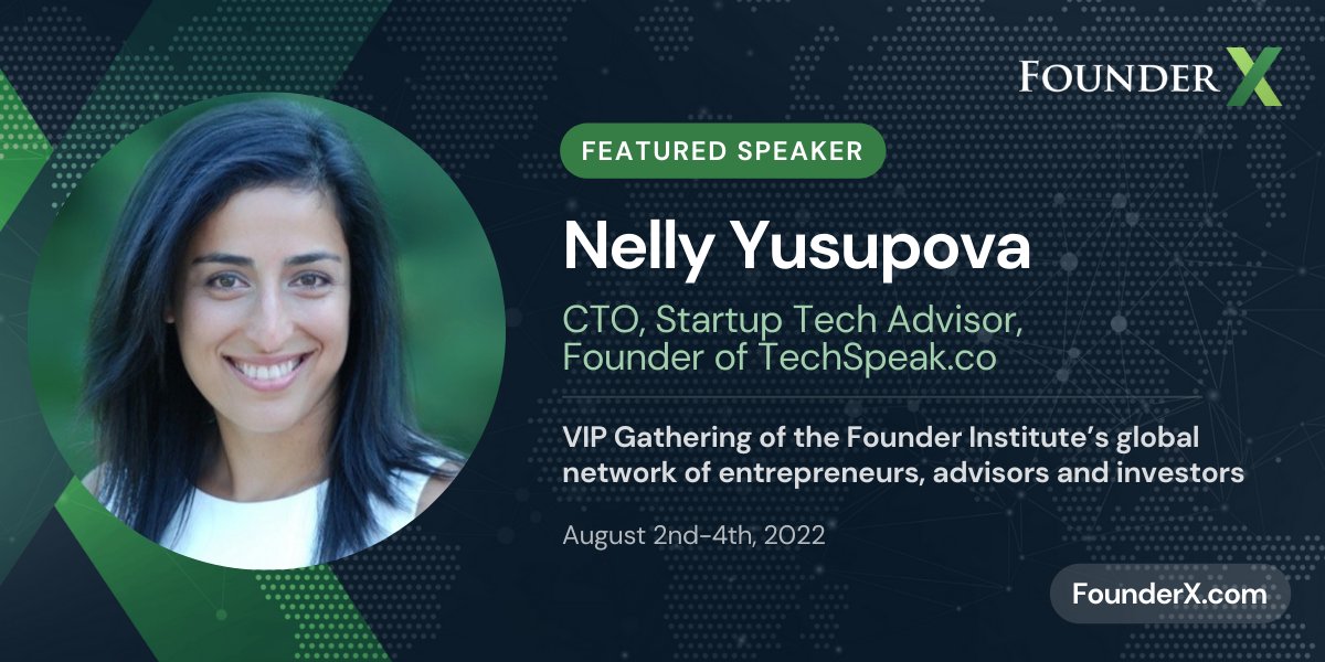 4️⃣ 'How to Speed up #ProductDevelopment &amp; Outpace Competitors' with <a href="/DigitalWoman/">Nelly Yusupova</a> Nelly Yusupova: 

Nelly is a #CTO w/ 18+ years experience - she is a startup #tech advisor, fractional CTO &amp; creator of #TechSpeak, on a mission to help #entrepreneurs minimize #technology mistakes!
