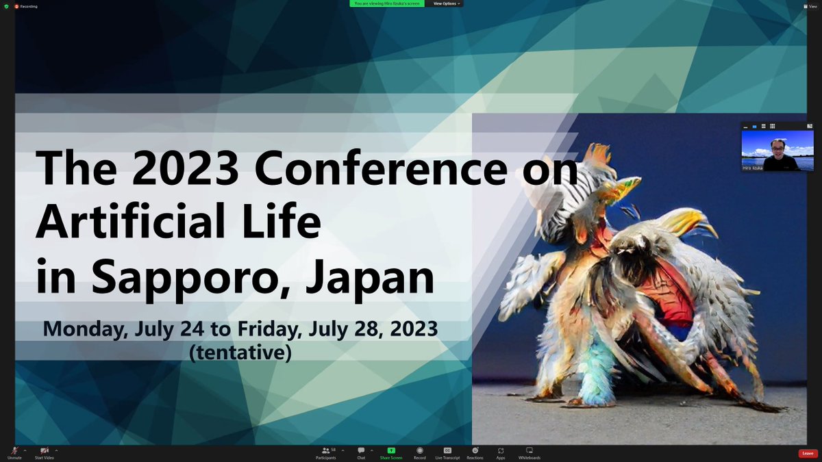 HirokiSayama's tweet photo. #ALIFE2023 will be in Sapporo, Japan!!
General Chair @Hiro_Iizuka talking about the conference theme
@ALifeConf https://t.co/zrgCNJVQuo
