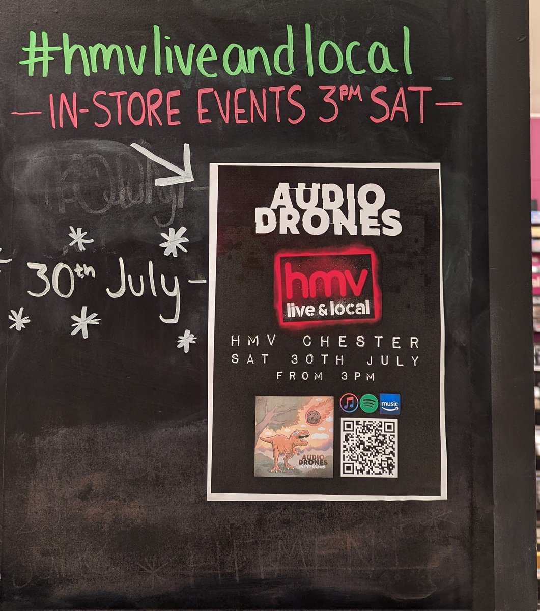 We've no live and local this weekend I'm afraid, however the week after we have @audiodrones performing in-store down in the basement @hmvChester from 3pm. Be sure to come on down and check out the vibe. #hmvliveandlocal
