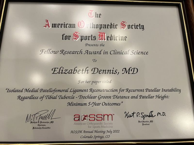 Beth Shubin Stein (@bethshubinstein) on Twitter photo Big congratulations to <a href="/LizDennisMD/">Elizabeth Dennis</a> for receiving the fellow research award in clinical science last week @AOSSM_SportsMed! Ultimate goal is to follow this cohort out far enough to assess risk factors for failure of isolated #mpfl! Looking good <a href="/jo_hannafin/">Jo Hannafin</a>! Big congratulations to <a href="/LizDennisMD/">Elizabeth Dennis</a> for receiving the fellow research award in clinical science last week @AOSSM_SportsMed! Ultimate goal is to follow this cohort out far enough to assess risk factors for failure of isolated #mpfl! Looking good <a href="/jo_hannafin/">Jo Hannafin</a>!