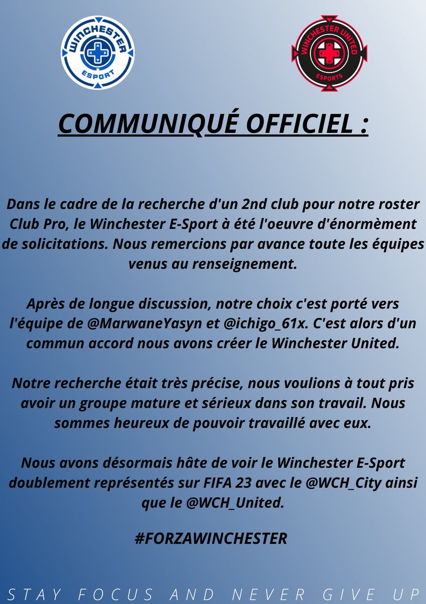 C'EST DÉSORMAIS OFFICIEL ! 
@WCH_UNITED ❤️🖤
#FORZAWINCHESTER