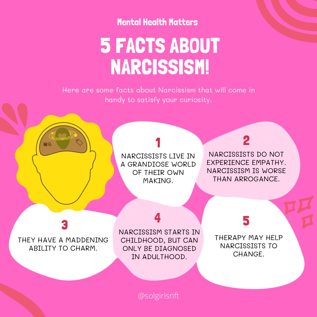 solgirlsnft's tweet photo. Off Makeup 💄 with Narcissism! 

5 Facts that will definitely solve your curiosity regarding Narcissists.📌

As rightly said, Love doesn't die a natural death. Take care and make right choices in life. 💜

#MentalHealthMatters #NFTCommunity #SolGirlsnft https://t.co/bPZp6pcgzg