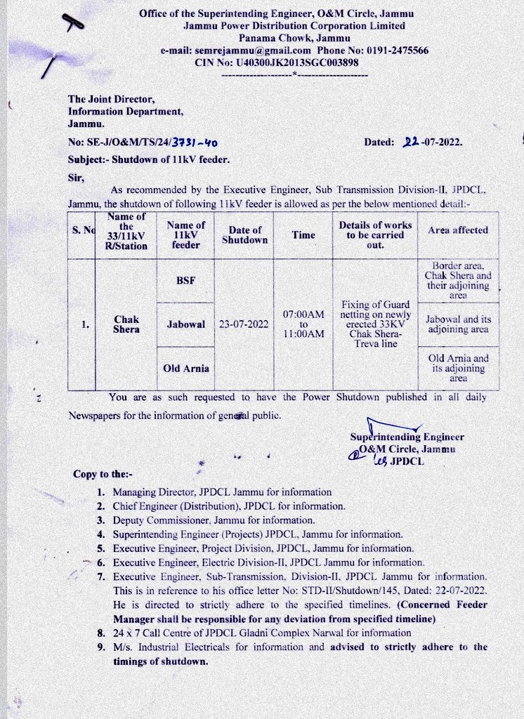 SE (O & M) Circle Jammu JPDCL tweet media