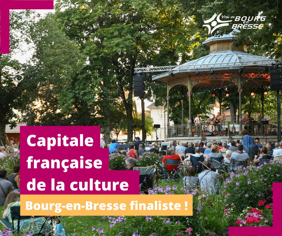 #BourgenBresse (@bourg_en_bresse) on Twitter photo #CapitaleFrançaisedelaCulture
🤩Bourg-en-Bresse fait partie du top 3 pour devenir Capitale Française de la Culture 2024 !
🏅 Mobilisons-nous pour soutenir la candidature portée par la Ville et <a href="/GrandBourgAgglo/">Grand Bourg Agglomération</a> et remporter le label en décembre prochain.
🔗 bit.ly/CapitaleCulture #CapitaleFrançaisedelaCulture
🤩Bourg-en-Bresse fait partie du top 3 pour devenir Capitale Française de la Culture 2024 !
🏅 Mobilisons-nous pour soutenir la candidature portée par la Ville et <a href="/GrandBourgAgglo/">Grand Bourg Agglomération</a> et remporter le label en décembre prochain.
🔗 bit.ly/CapitaleCulture