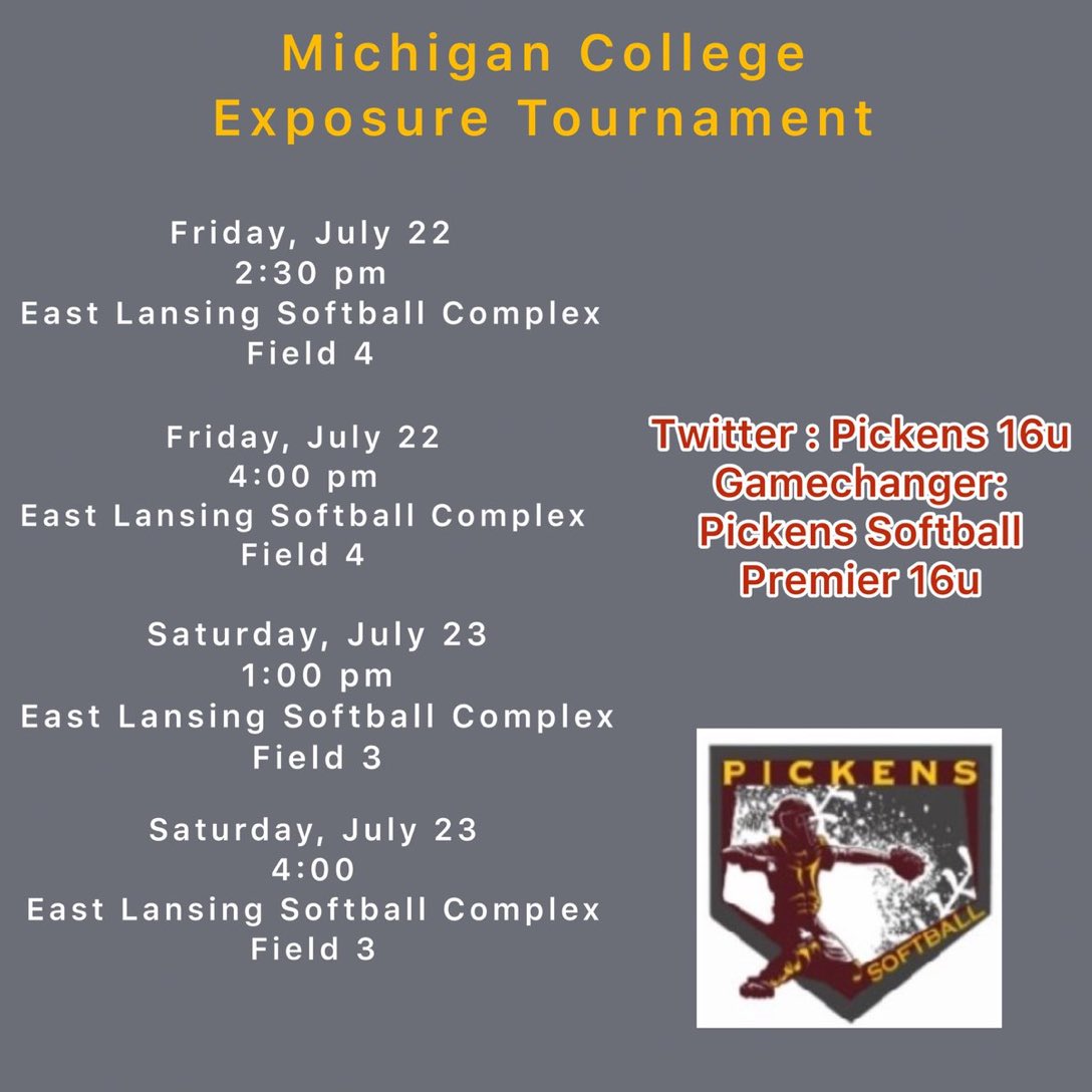 GAME DAY! Here is my schedule for this weekend in East Lansing. 
@Pickens16u <a href="/SoftballLansing/">Lansing CC Softball</a> <a href="/FSU_SB/">Ferris St. Softball</a> <a href="/MSU_Softball/">Michigan State Softball</a> <a href="/GVSUSoftball/">GVSU Softball</a> Let’s Go Pickens!!