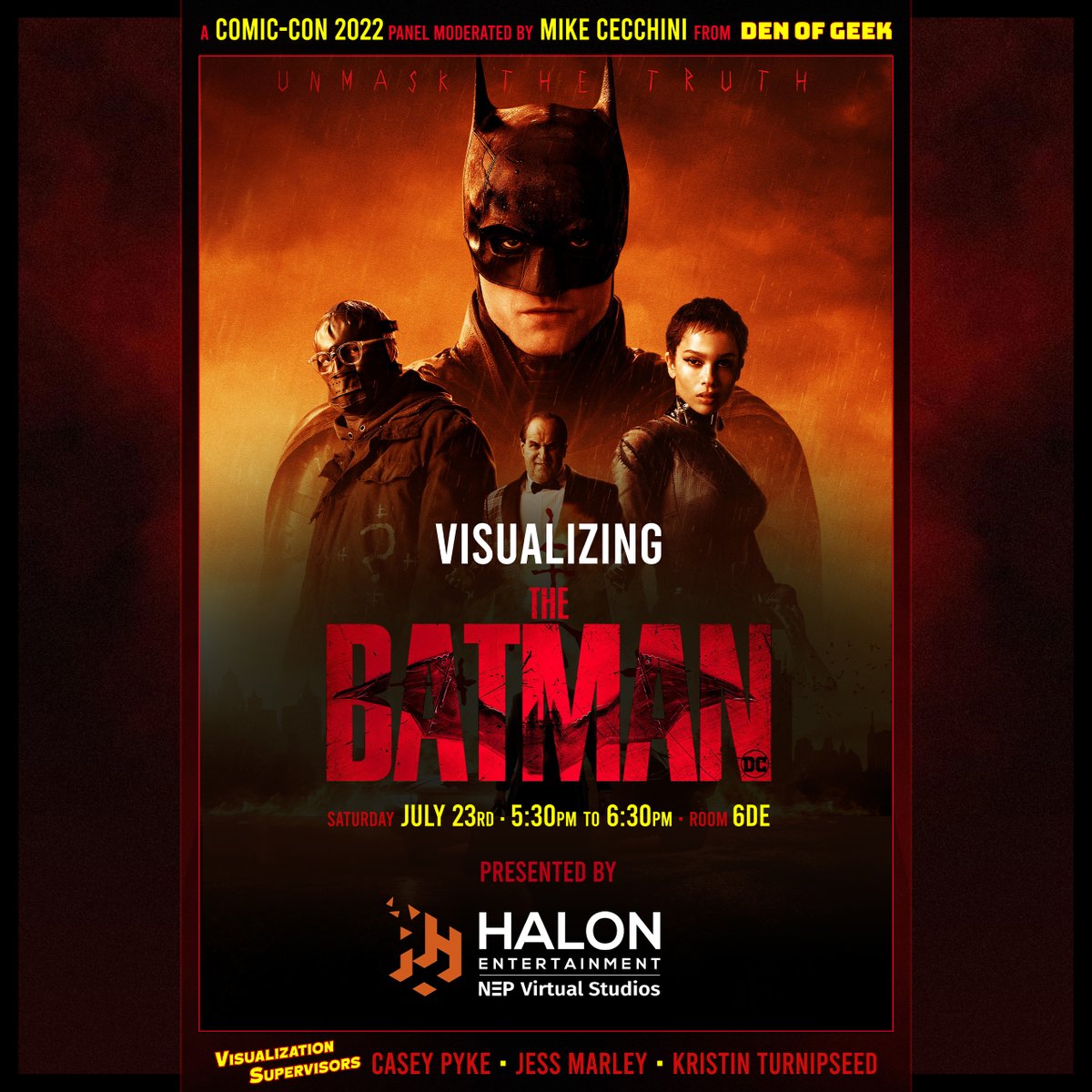 NEPGroupInc's tweet photo. A must-see at #ComicCon2022 tomorrow...
#HalonEntertainment's "Visualizing #TheBatman" - how @halonprevis, of NEP Virtual Studios, created dynamic previsualization action sequences to help define Matt Reeves’ vision of Gotham City.
More | https://t.co/wJ8RlyxAmz
#SDCC2022 #SDCC https://t.co/gZ6rmOJxxg