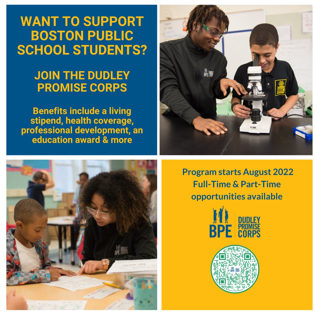 Interested in tutoring Boston Public School students? Apply now to be an Education Fellow with Dudley Promise Corps. Paid opportunity, benefits include health coverage, professional development, and more. Part-Time and Full-Time positions available!

ow.ly/ZsHK50K2cE1