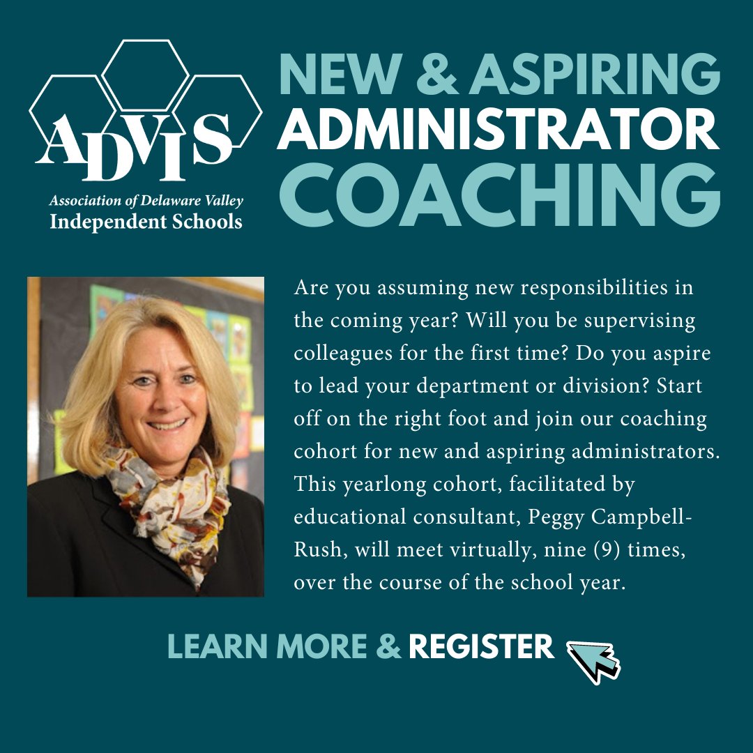 Are you new to being a senior administrator? Want tips on how to lead your department, division, or team?  Register for our New and Aspiring Administrator Coaching Cohort.  #leading #indyschools
advis.org/2022NewAdminis…