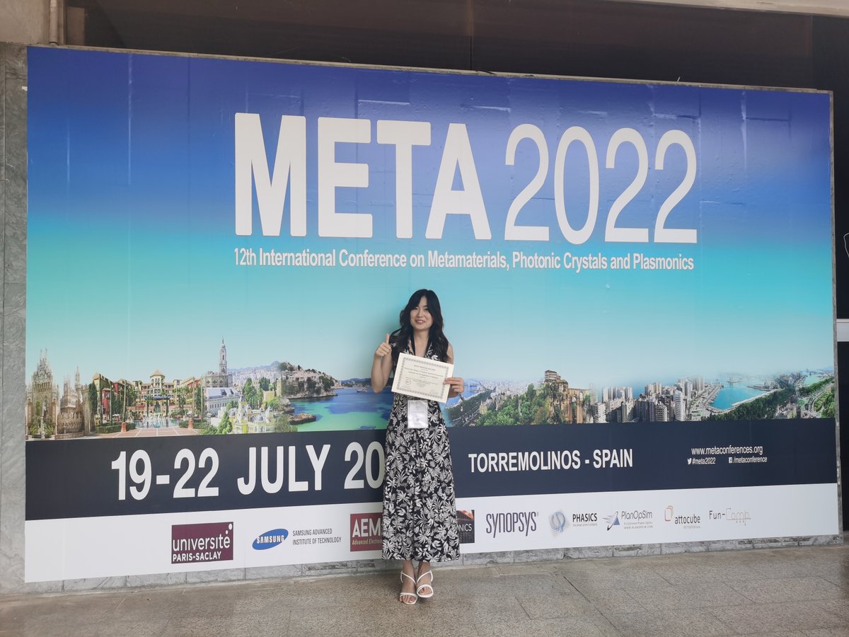 XINJuan13's tweet photo. #Meta2022 Torremolinos, Spain
Many thanks to the organizers of the #Meta @metaconference.  Thanks to @metaconference @Nanophotonics_J  for giving me this award, I will continue my efforts, I hope I can have good achievements to share with you in the future! Thanks @JerPlain. https://t.co/1L4xApbI26