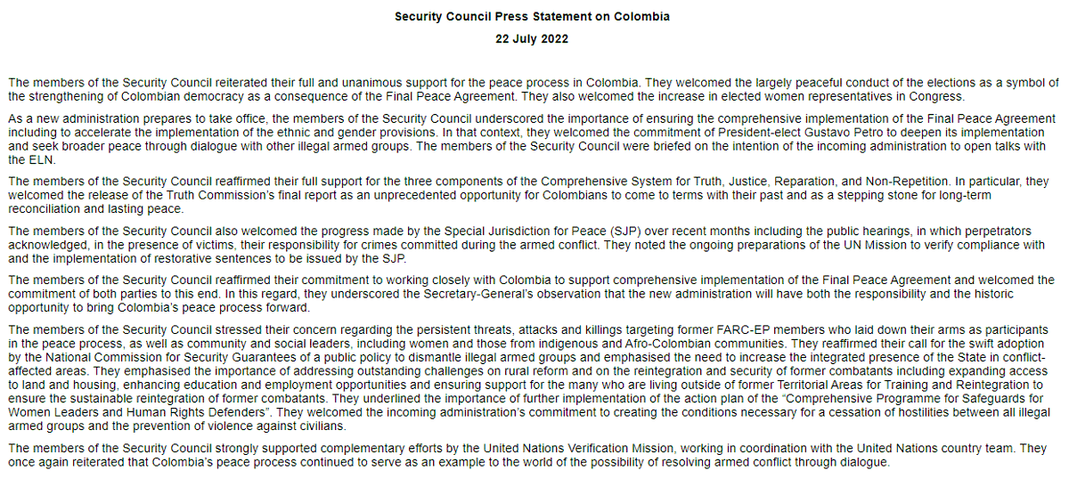 DicarloRosemary's tweet photo. #Colombia is an enduring example that peace through dialogue is possible even after decades of armed conflict. I welcome the continued Security Council support for the 2016 Peace Agreement and the incoming Government’s commitment to broaden peace in the country. https://t.co/ed7TaWpPqp