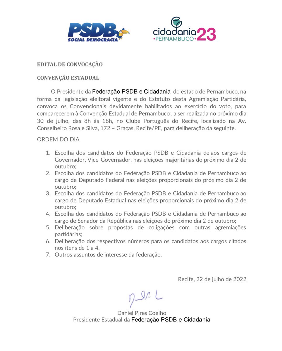 PSDB45PE's tweet photo. CONFIRA O EDITAL DE CONVOCAÇÃO DA CONVENÇÃO ESTADUAL PSDB/CIDADANIA NO NOSSO SITE

https://t.co/Btawjj9cYj https://t.co/mpJO2Vpmcj