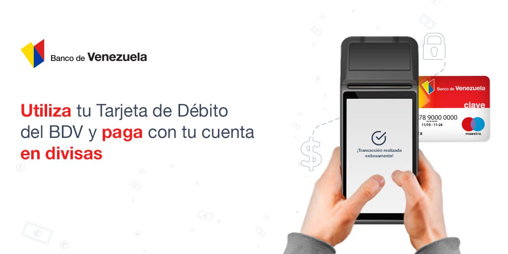 BcodeVenezuela's tweet photo. Con la #TDD del Banco de Venezuela 💳 puedes pagar tus consumos en cualquier establecimiento comercial con cargo en tu cuenta de divisas 💶💵

Solo debes configurarla a través de BDVenlínea personas como cuenta respaldo para facilitar tus transacciones https://t.co/BVFqdVfJQL