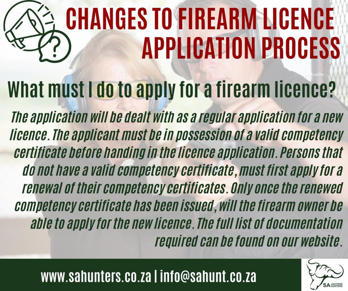 SAJagters's tweet photo. With the change in the firearm licence application process announced by SAPS recently, now is your opportunity to get your affairs in order. SA Hunters can support you - join today: https://t.co/1ZDrPA5Zg9 https://t.co/BPEHzOESGt