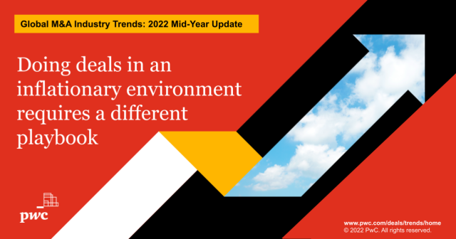 With inflation on the rise, dealmakers are quickly adapting their traditional approaches to valuations by modeling different scenarios for pricing, cost and demand. Explore more: https:// pwc.to/MnA-Main-li pwc.to/3opLymI
