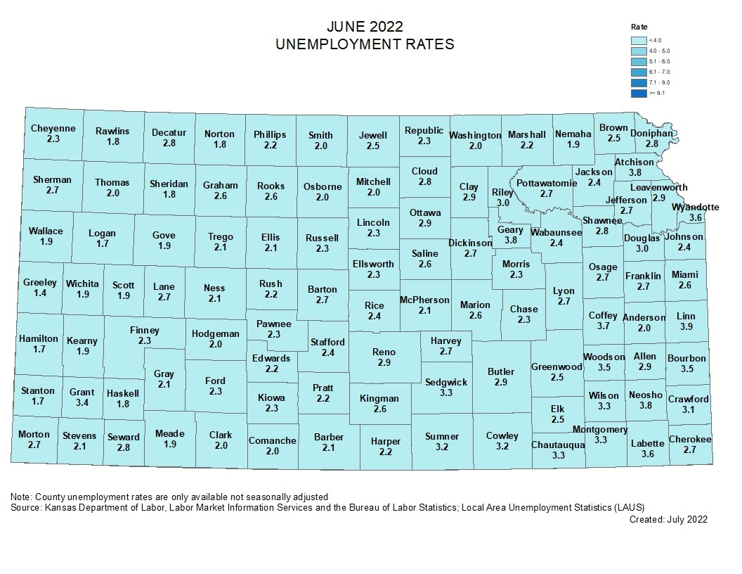 Cherokee County had an unemployment rate of 2.7% for June, up from 2.2% in May.