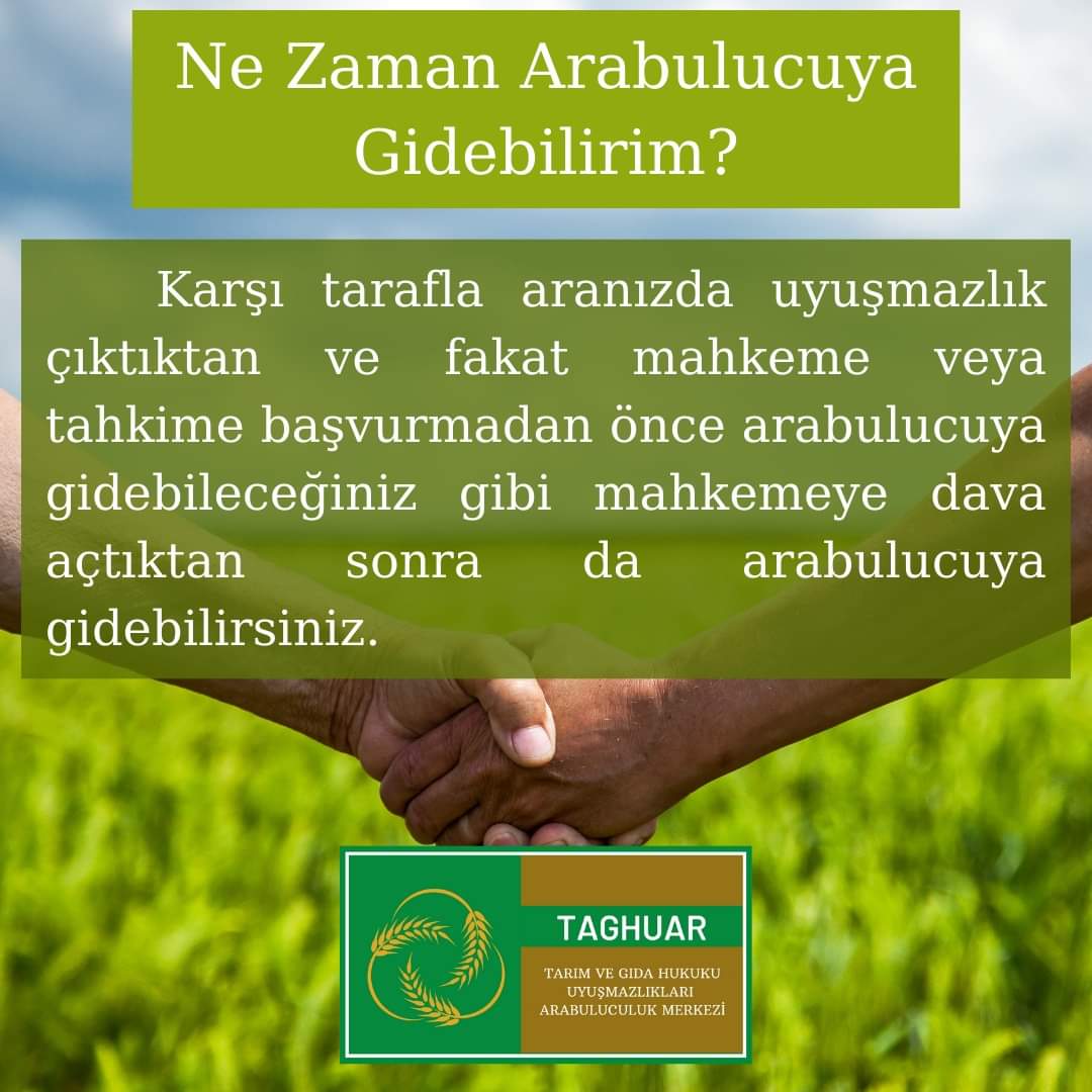 Ne zaman arabulucuya gidebilirim?
Karşı tarafla aranızda uyuşmazlık çıktıktan ve fakat mahkeme veya tahkime başvurmadan önce arabulucuya gidebileceğiniz gibi mahkemeye dava açtıktan sonra da arabulucuya gidebilirsiniz.
#taghuar #arabuluculuk #arabulucu