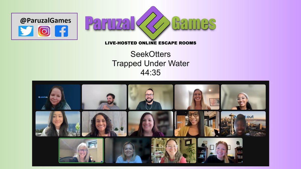 The SeekOtters made it safely to the surface, with time to spare!
#EscapeRoom
#EscapeGame
#FamilyFun
#TeamWorkFromHome
#TeamBuilding
#PlayAtHome
#RemoteDateNight
#DifferentEntertainment
#ParuzalGames