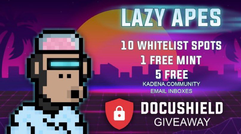Docushield's tweet photo. What’s up $DOC Army 🛡🛡
To celebrate @KadenaApes upcoming mint, we’re doing another giveaway!
You could win 🎉
WL📝
Private email 📧
Or 1 FREE MINT 😱
🦧Follow @KadenaApes @Docushield
🛡Like and RT and tag 2 KDA pals
#72hr #NFTGiveaway #NFT #Kadena #DOC #KDA #GiveawayAlert https://t.co/cd8ok3kiQY