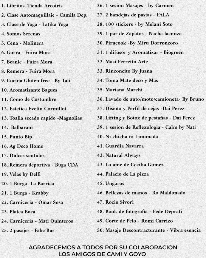 Aquí la Rifa a beneficio de la que muchos donaron premio💜💜 50 en total!!!! 5 ganadores de 10 premios imperdibles c/u