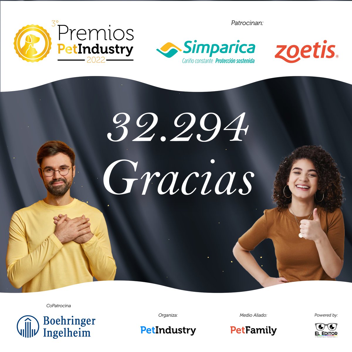 PetFamilyMag's tweet photo. Este año 32.294 colombianas y colombianos han participado de las elecciones de los mejores en #PremiosPetIndustry 2022 @petindustrymag
Patrocina #Simparica y #Zoetis
CoPatrocinia #BoehringerIngelheim
#PetIndsutry #MedicinaVeterinaria #Grooming #PetShop #MedVet #VetsLife https://t.co/4hQvdnmbQK