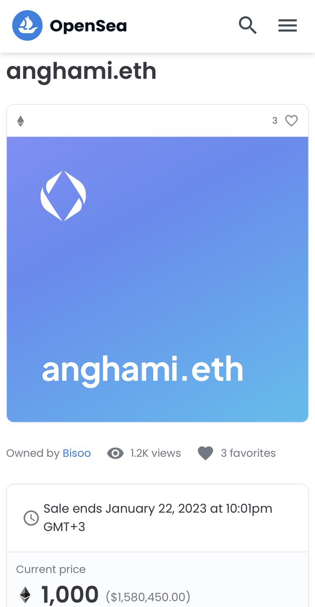Anghami.eth 🔥🔥🔥
Got listed 1000 ETH 💎💎💎

<a href="/anghami/">Anghami</a> 

#ens #ETH #NFT