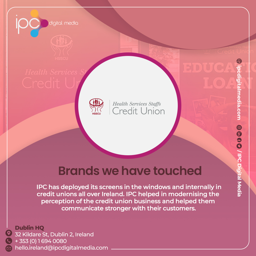 ipcdigitalmedia's tweet photo. IPC helped in modernising the perception of the credit union business and helped them communicate stronger with their customers. Visit https://t.co/vAVUzQKpYx for all your Digital Solutions!  

#creditunion #creditunionireland #digitalsignage #corporatesignage #videowall https://t.co/eqCFvGBpYG