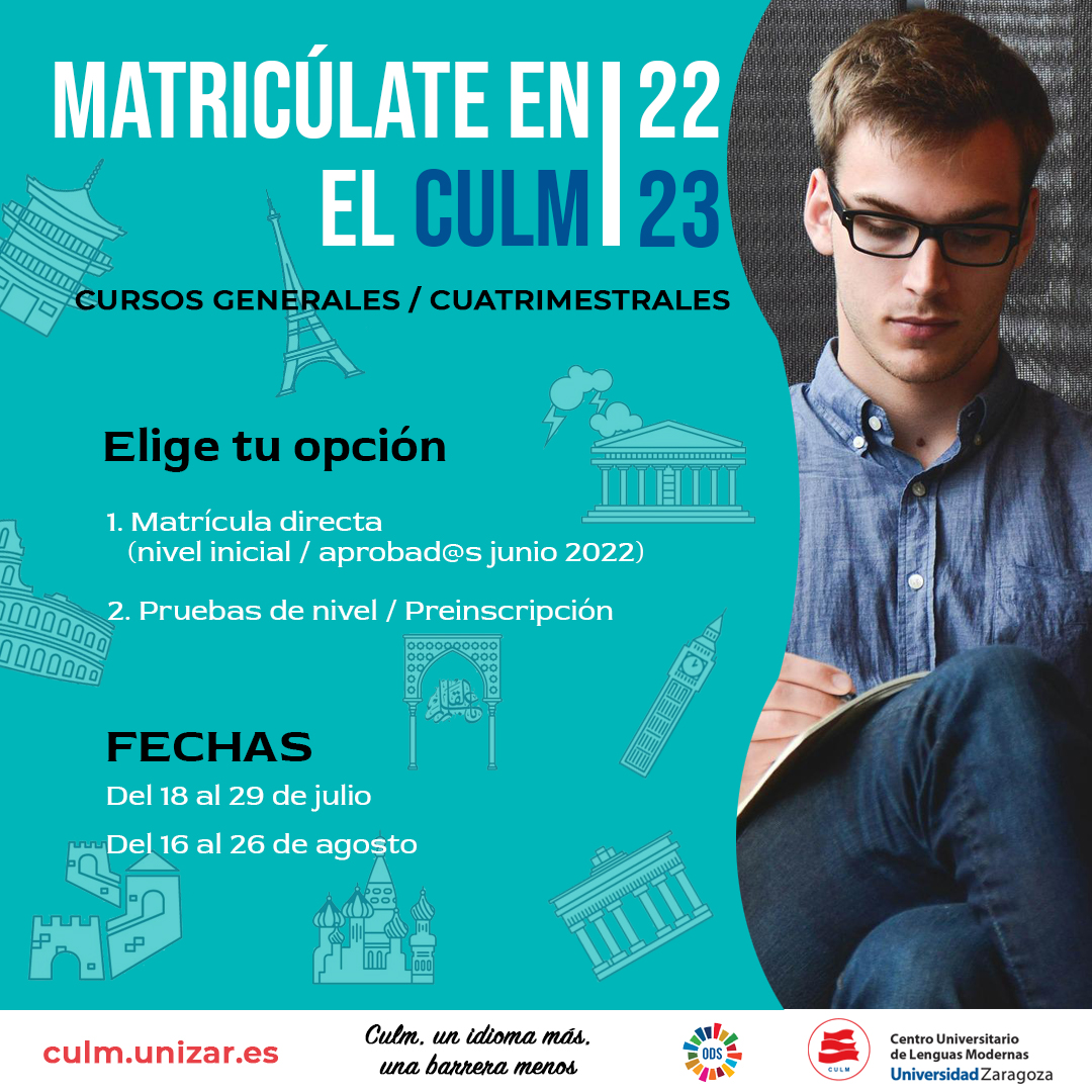 CULMUZ's tweet photo. ¿Quieres matricularte en el CULM el curso 2022-23? ¡Ya están abiertos los plazos para matricularte en cualquiera de los diez idiomas que ofertamos! 

Consulta toda la información aquí: https://t.co/XkS8QJ8NrS https://t.co/dpr3TnDf3c