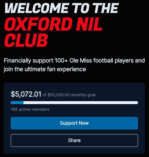 OxfordNILClub's tweet photo. 🚨 $5,000 ALERT 🚨

Where can we get by the end the day today? 👀

Best fans in the SEC... STAND UP‼️ https://t.co/rqCNyI8l1O