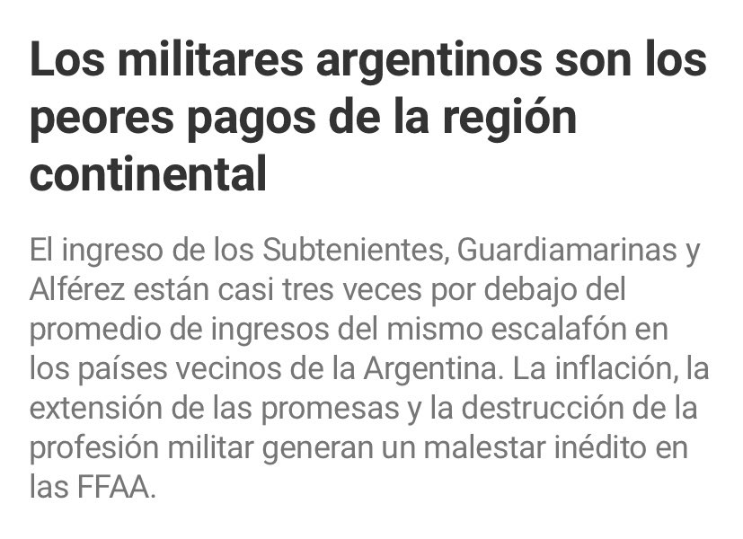 Vergonzoso. 
Debemos dignificar a las FFAA salarialmente. Es inaudito que un planero “gane” más que un Capitán del Ejército.